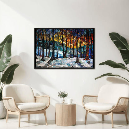 ColorFlow | Stained Glass Winter Grove Wooden Jigsaw Puzzle Luminous Forest Art Inspired Puzzle