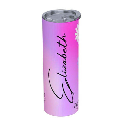 ColorFlow | Blush Sunset Daisy Custom Name 20oz Skinny Stainless Steel Tumbler With Straw Personalized Floral Gift For Her