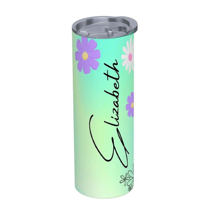 ColorFlow | Fresh Mint Meadow Daisy Personalized 20oz Skinny Stainless Steel Tumbler With Straw Custom Floral Name Gift
