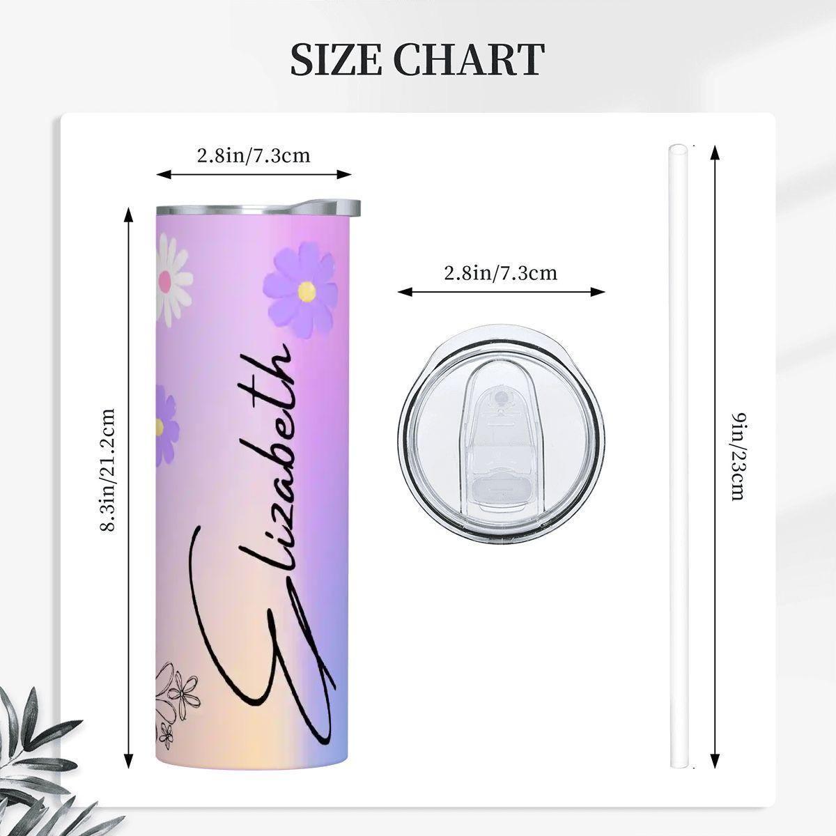 ColorFlow | Enchanted Lavender Daisy Personalized 20oz Skinny Stainless Steel Tumbler With Straw Custom Floral Name Gift