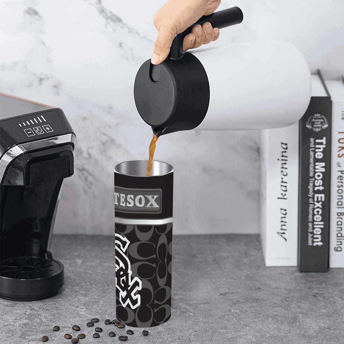 ColorFlow | Chicago White Sox Inspired Fashion 20oz Skinny Stainless Steel Tumbler With Straw Sleek Game Day Drinkware