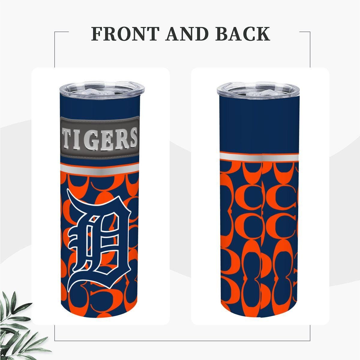 ColorFlow | Detroit Tigers Inspired Fashion 20oz Skinny Stainless Steel Tumbler With Straw Vibrant Baseball Travel Cup