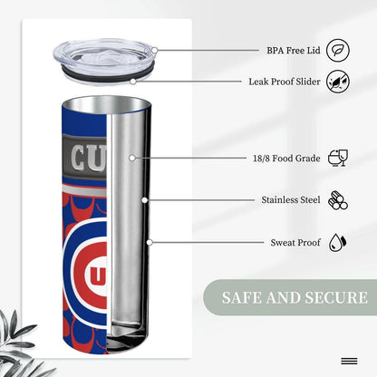 ColorFlow | Chicago Cubs Inspired Fashion 20oz Skinny Stainless Steel Tumbler With Straw Iconic Baseball Fan Drinkware