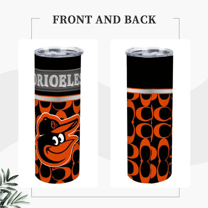 ColorFlow | Baltimore Orioles Inspired Fashion 20oz Skinny Stainless Steel Tumbler With Straw Bold Baseball Fan Travel Cup