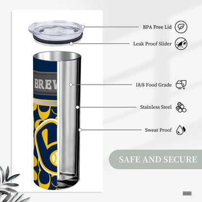 ColorFlow | Milwaukee Brewers Inspired Fashion 20oz Skinny Stainless Steel Tumbler With Straw Modern Game Day Drinkware