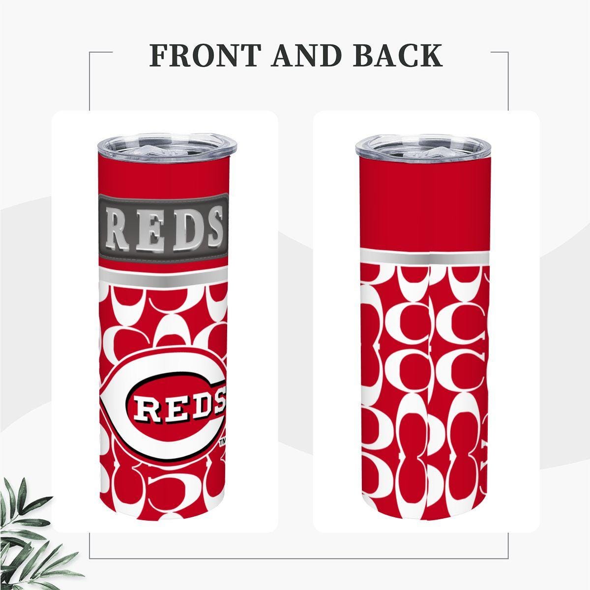 ColorFlow | Cincinnati Reds Inspired Fashion 20oz Skinny Stainless Steel Tumbler With Straw Classic Baseball Gift Cup