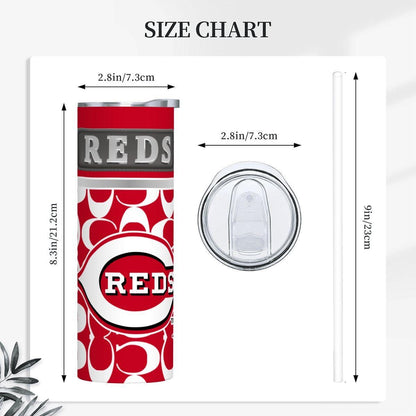 ColorFlow | Cincinnati Reds Inspired Fashion 20oz Skinny Stainless Steel Tumbler With Straw Classic Baseball Gift Cup
