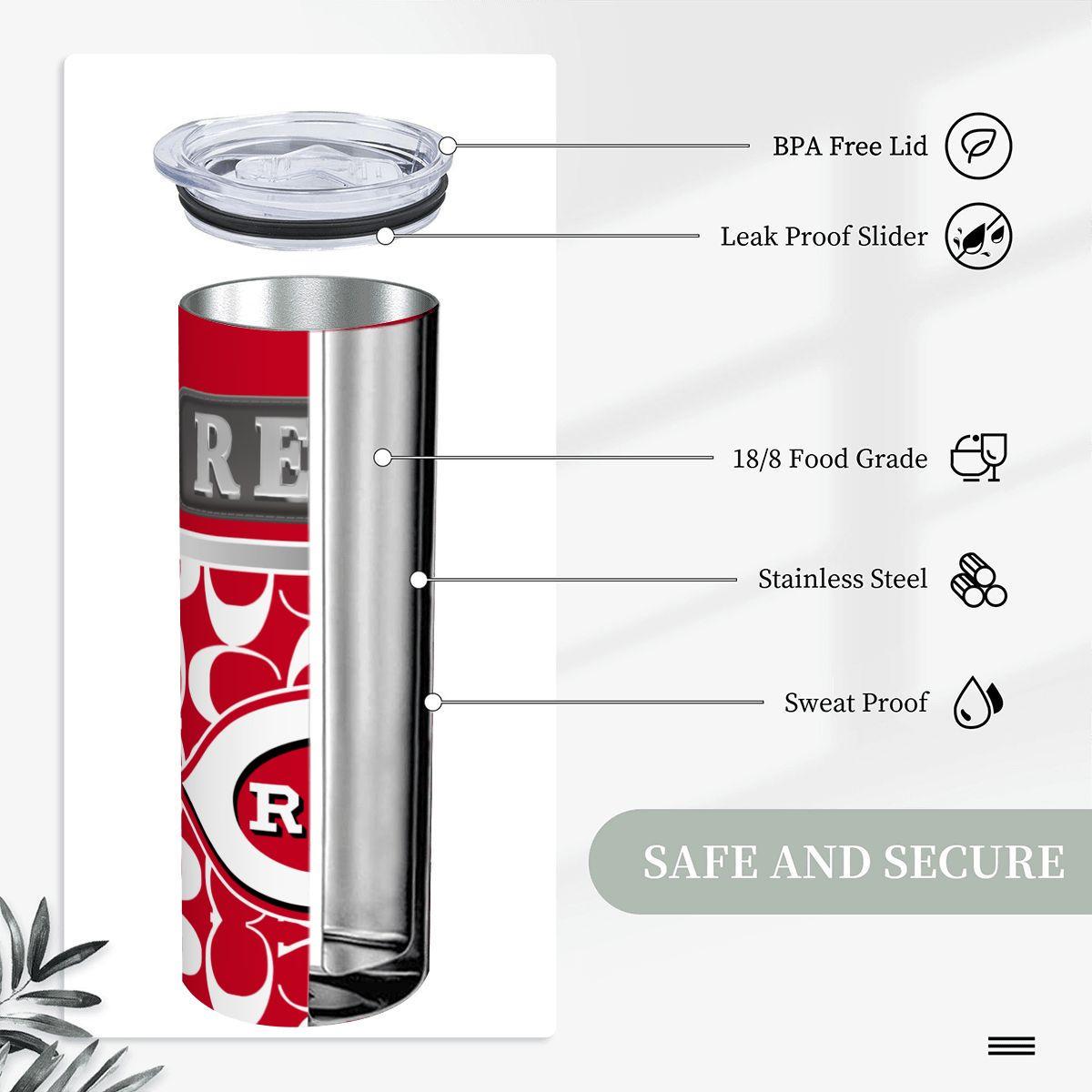 ColorFlow | Cincinnati Reds Inspired Fashion 20oz Skinny Stainless Steel Tumbler With Straw Classic Baseball Gift Cup