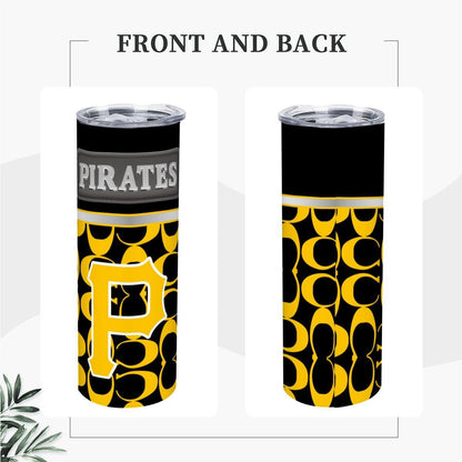 ColorFlow | Pittsburgh Pirates Inspired Fashion 20oz Skinny Stainless Steel Tumbler With Straw Striking Baseball Travel Mug