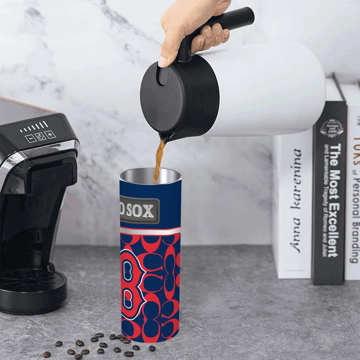 ColorFlow | Boston Red Sox Inspired Fashion 20oz Skinny Stainless Steel Tumbler With Straw Iconic MLB Fan Gift Cup