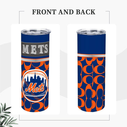 ColorFlow | New York Mets Inspired Fashion 20oz Skinny Stainless Steel Tumbler With Straw Dynamic Baseball Fan Travel Cup