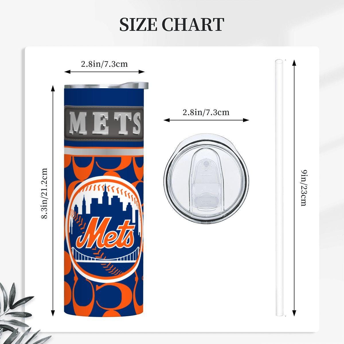 ColorFlow | New York Mets Inspired Fashion 20oz Skinny Stainless Steel Tumbler With Straw Dynamic Baseball Fan Travel Cup