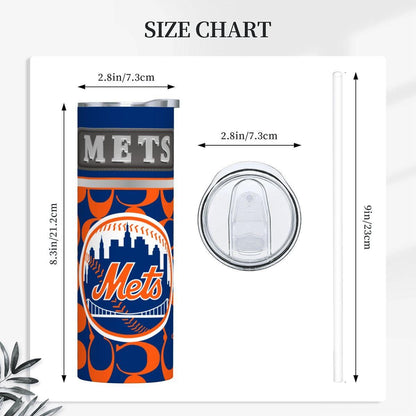 ColorFlow | New York Mets Inspired Fashion 20oz Skinny Stainless Steel Tumbler With Straw Dynamic Baseball Fan Travel Cup