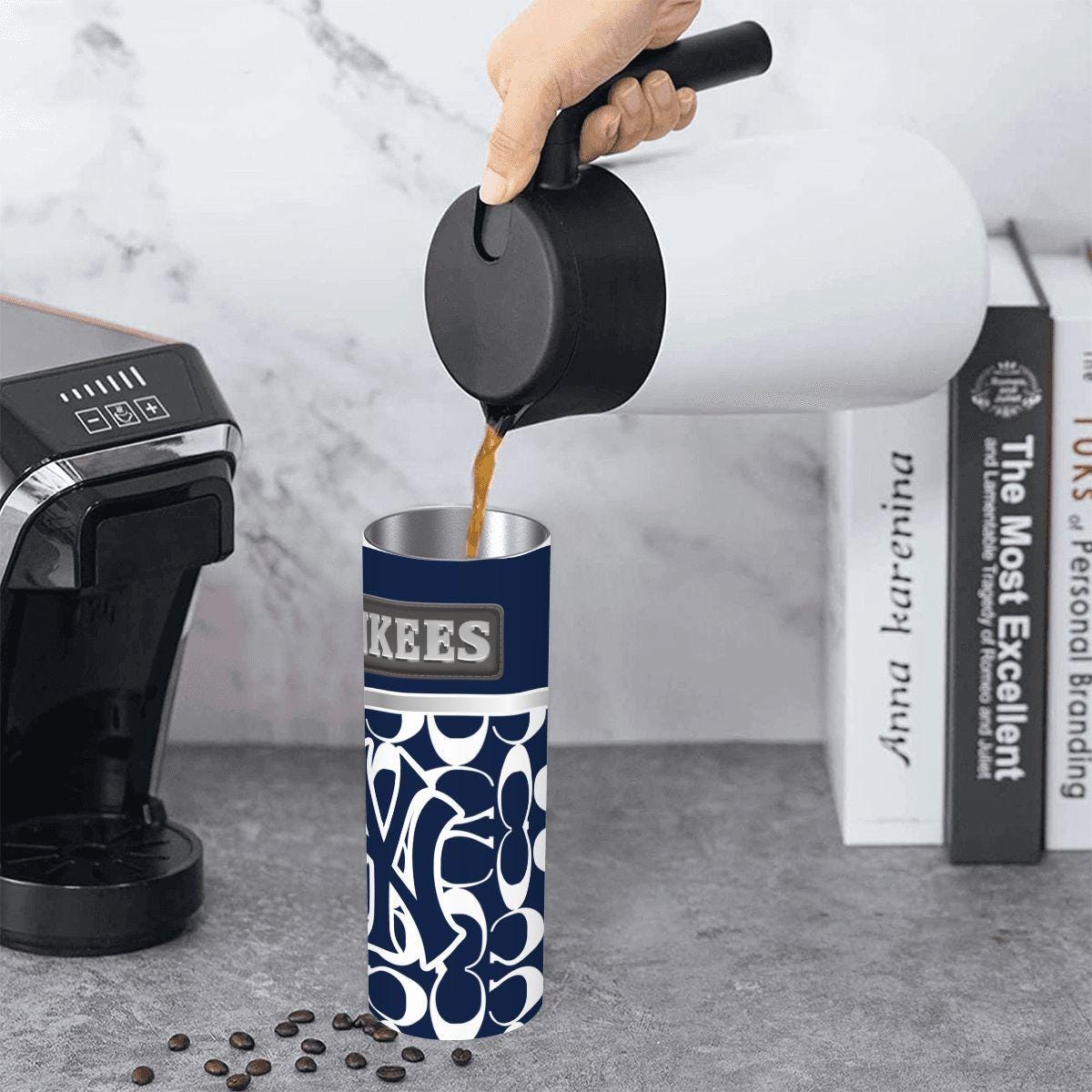 ColorFlow | New York Yankees Inspired Fashion 20oz Skinny Stainless Steel Tumbler With Straw Classic Pinstripe Style Drinkware