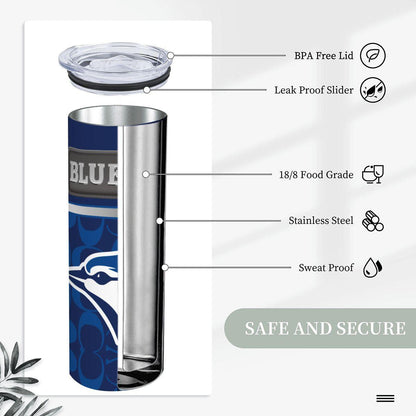 ColorFlow | Toronto Blue Jays Inspired Fashion 20oz Skinny Stainless Steel Tumbler With Straw Modern Baseball Fan Cup