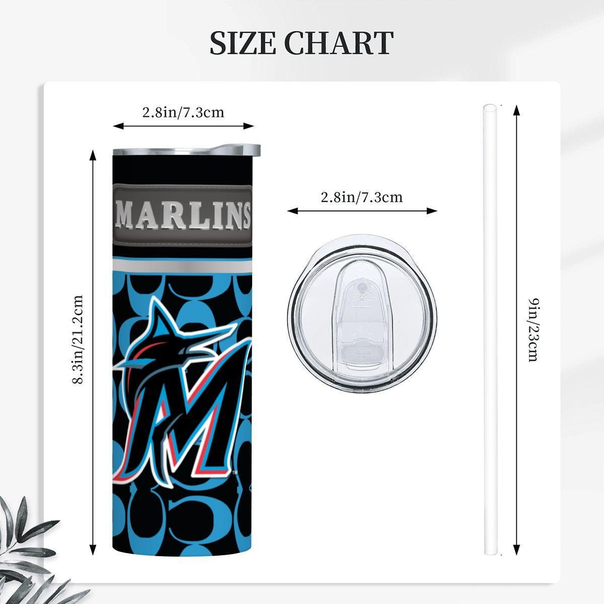 ColorFlow | Miami Marlins Inspired Fashion 20oz Skinny Stainless Steel Tumbler With Straw Sleek MLB Style Drinkware