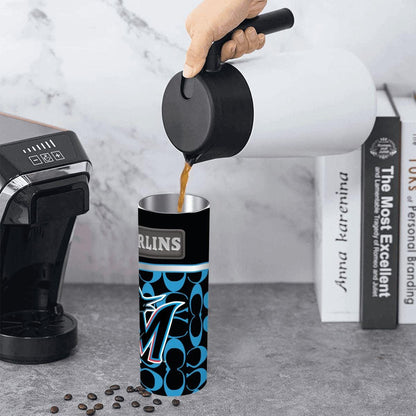ColorFlow | Miami Marlins Inspired Fashion 20oz Skinny Stainless Steel Tumbler With Straw Sleek MLB Style Drinkware