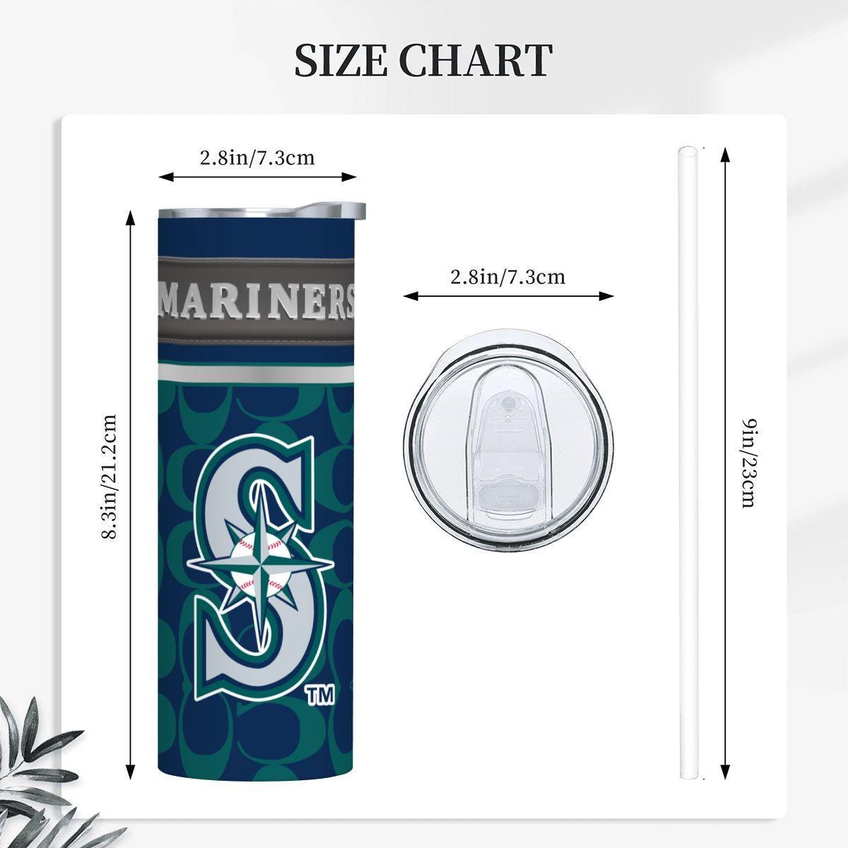 ColorFlow | Seattle Mariners Inspired Fashion 20oz Skinny Stainless Steel Tumbler With Straw Northwest Baseball Fan Cup