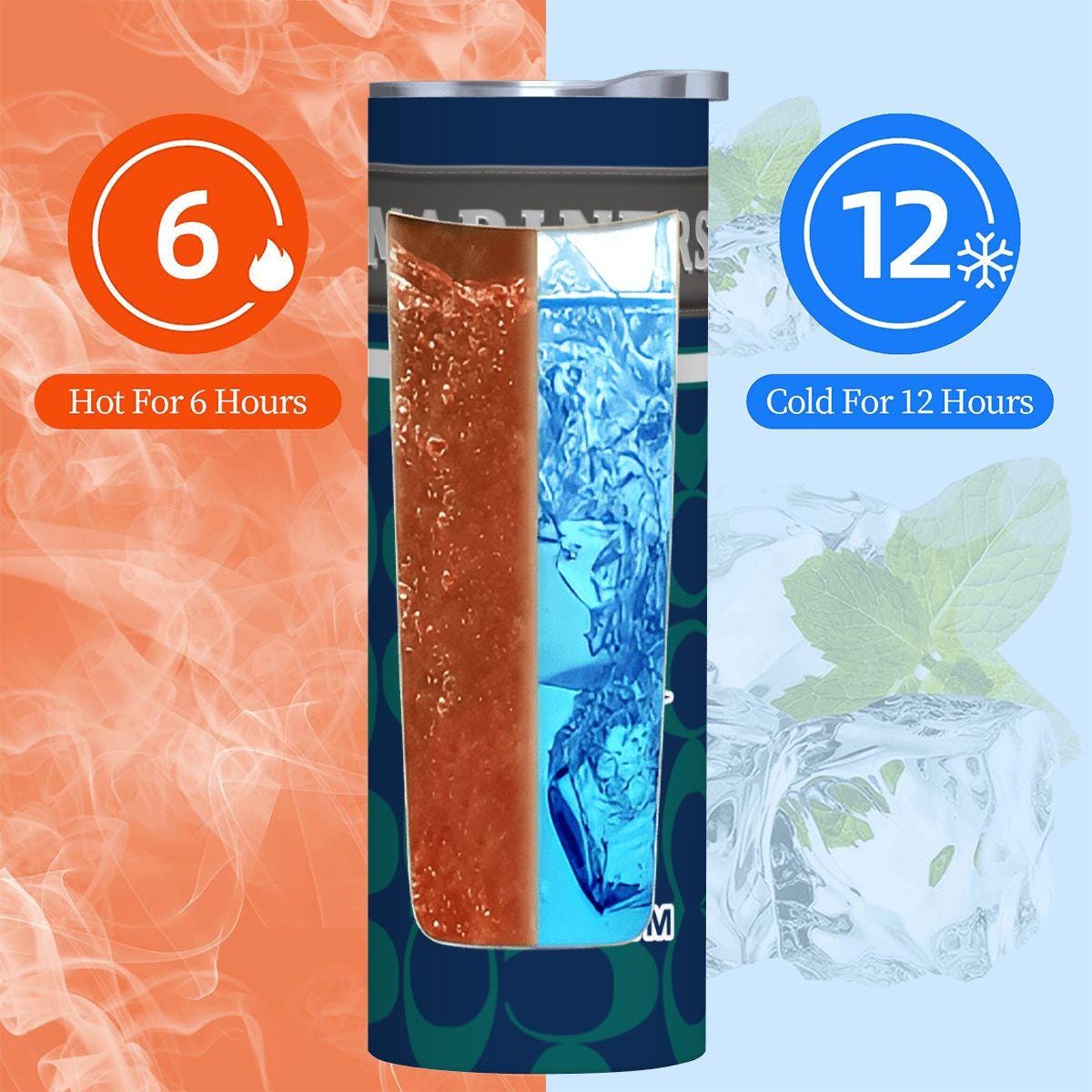 ColorFlow | Seattle Mariners Inspired Fashion 20oz Skinny Stainless Steel Tumbler With Straw Northwest Baseball Fan Cup