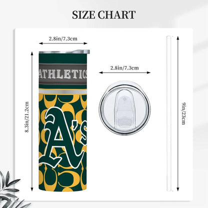ColorFlow | Oakland Athletics Inspired Fashion 20oz Skinny Stainless Steel Tumbler With Straw Classic Green Gold Fan Cup