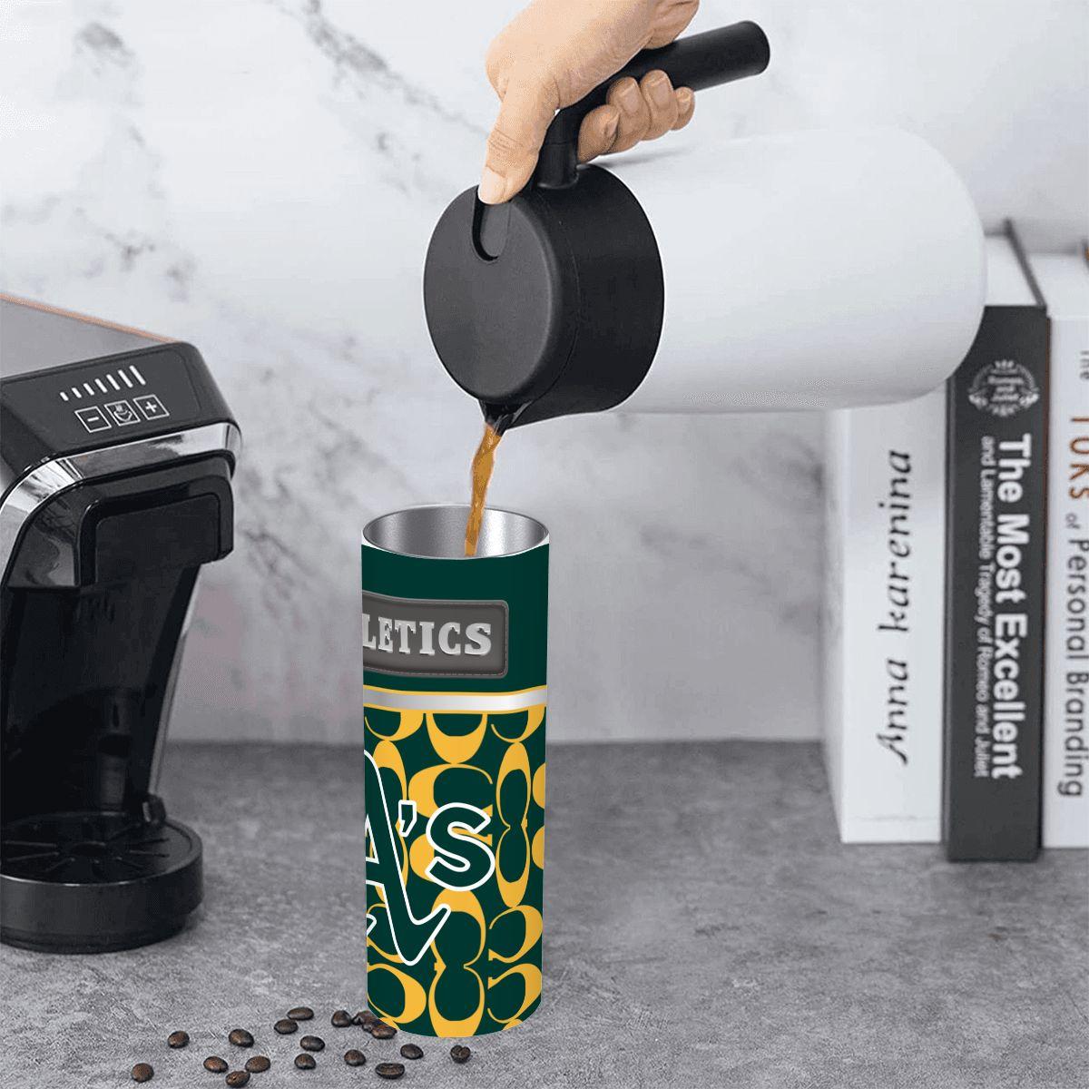 ColorFlow | Oakland Athletics Inspired Fashion 20oz Skinny Stainless Steel Tumbler With Straw Classic Green Gold Fan Cup
