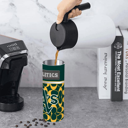 ColorFlow | Oakland Athletics Inspired Fashion 20oz Skinny Stainless Steel Tumbler With Straw Classic Green Gold Fan Cup
