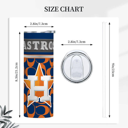 ColorFlow | Houston Astros Inspired Fashion 20oz Skinny Stainless Steel Tumbler With Straw Bold Star Baseball Drinkware