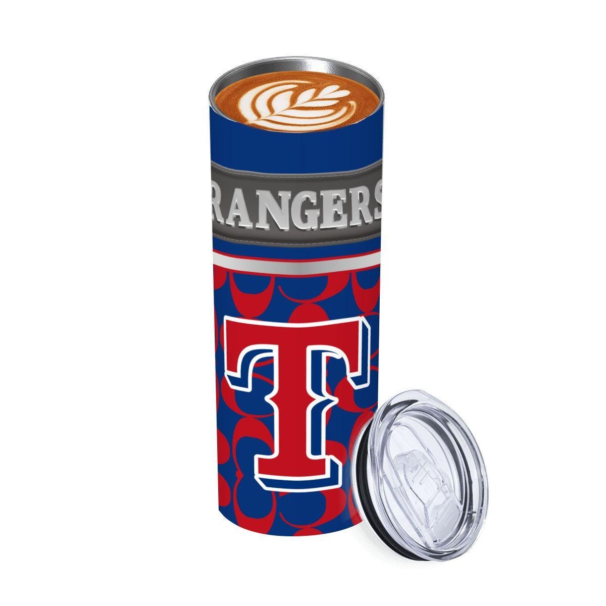 ColorFlow | Texas Rangers Inspired Fashion 20oz Skinny Stainless Steel Tumbler With Straw Dynamic MLB Fan Travel Mug