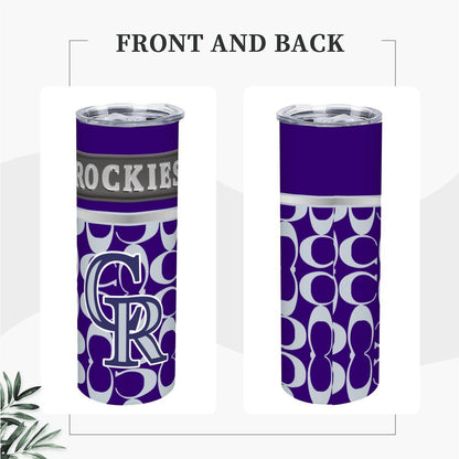 ColorFlow | Colorado Rockies Inspired Fashion 20oz Skinny Stainless Steel Tumbler With Straw Purple Baseball Fan Travel Cup