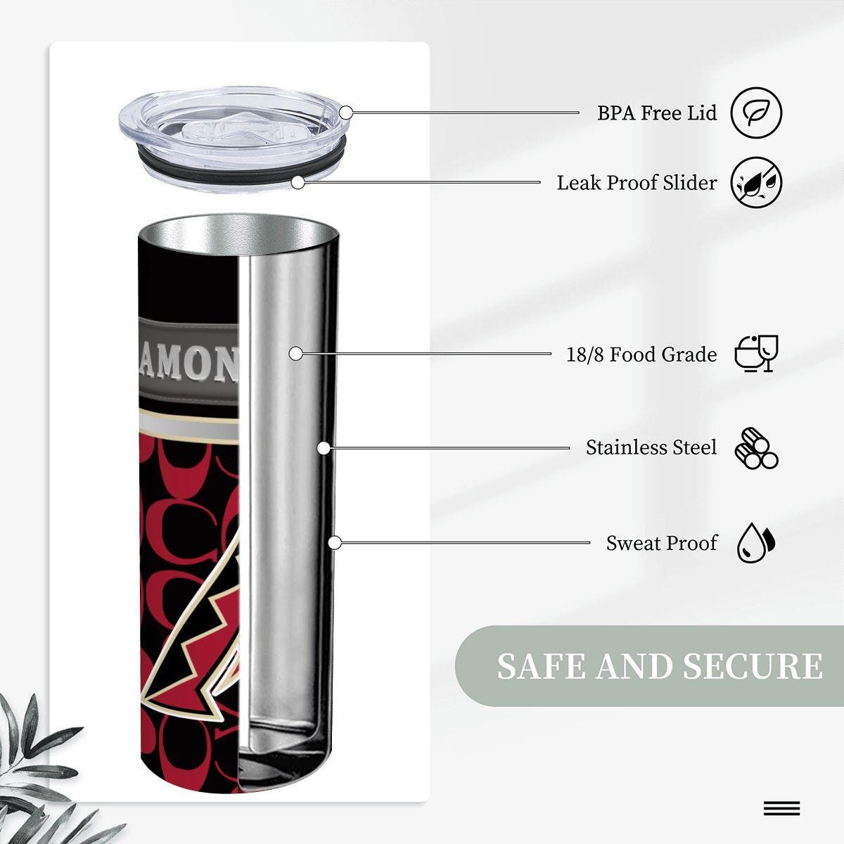 ColorFlow | Arizona Diamondbacks Inspired Fashion 20oz Skinny Stainless Steel Tumbler With Straw Bold Desert Baseball Drinkware