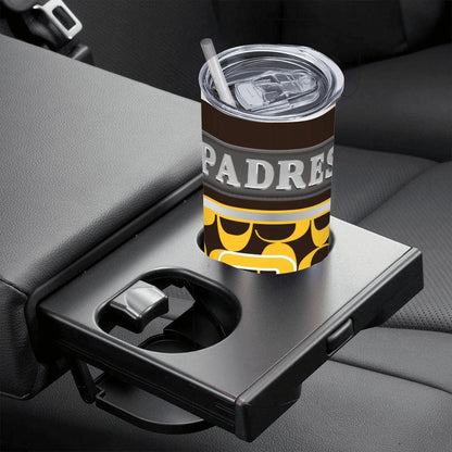 ColorFlow | San Diego Padres Inspired Fashion 20oz Skinny Stainless Steel Tumbler With Straw Gold Brown Baseball Fan Cup