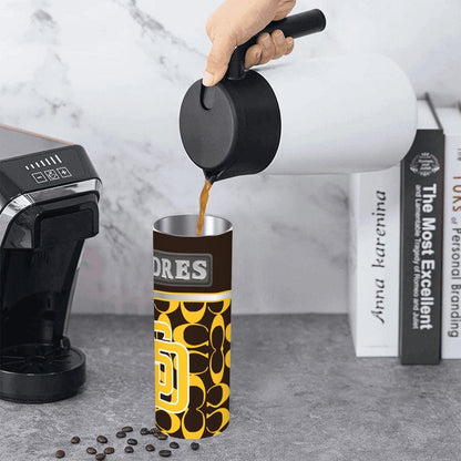 ColorFlow | San Diego Padres Inspired Fashion 20oz Skinny Stainless Steel Tumbler With Straw Gold Brown Baseball Fan Cup