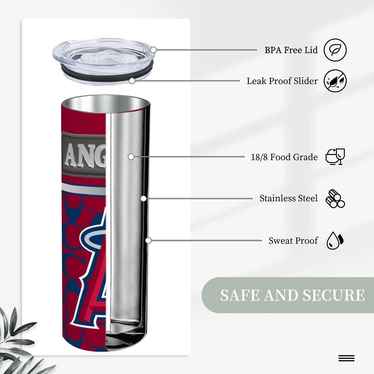 ColorFlow | Los Angeles Angels Inspired Fashion 20oz Skinny Stainless Steel Tumbler With Straw Bold Red Game Day Cup