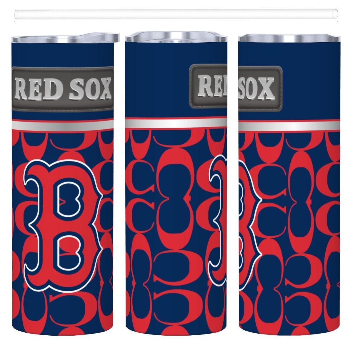 ColorFlow | Boston Red Sox Inspired Fashion 20oz Skinny Stainless Steel Tumbler With Straw Iconic MLB Fan Gift Cup