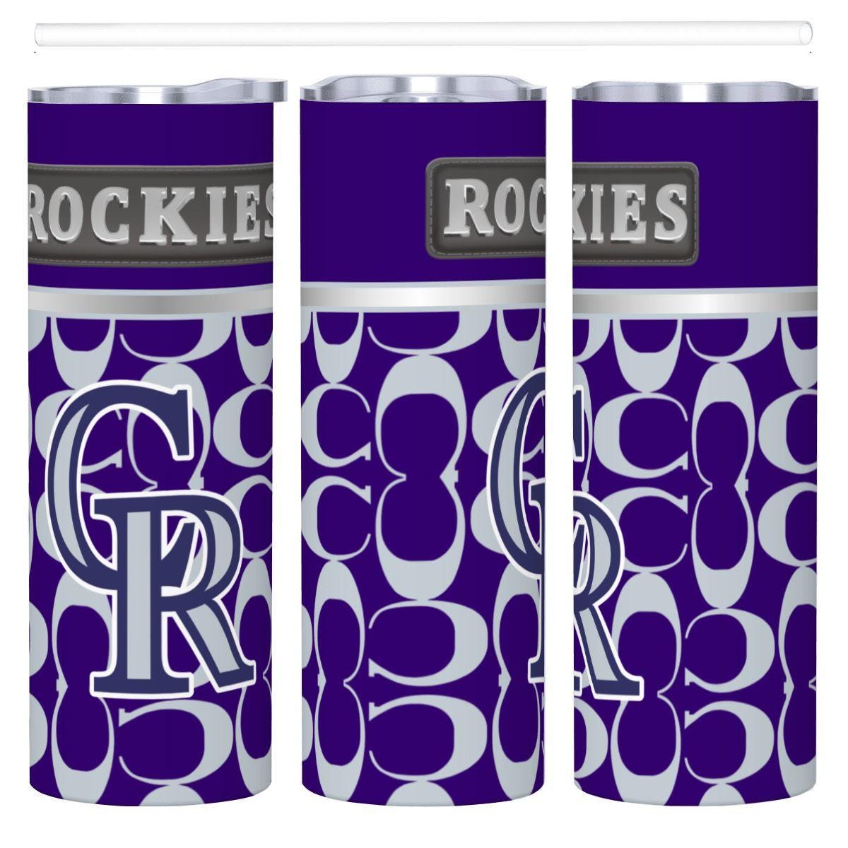 ColorFlow | Colorado Rockies Inspired Fashion 20oz Skinny Stainless Steel Tumbler With Straw Purple Baseball Fan Travel Cup