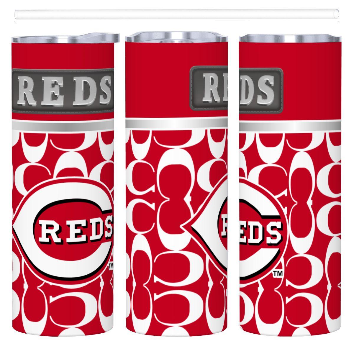 ColorFlow | Cincinnati Reds Inspired Fashion 20oz Skinny Stainless Steel Tumbler With Straw Classic Baseball Gift Cup