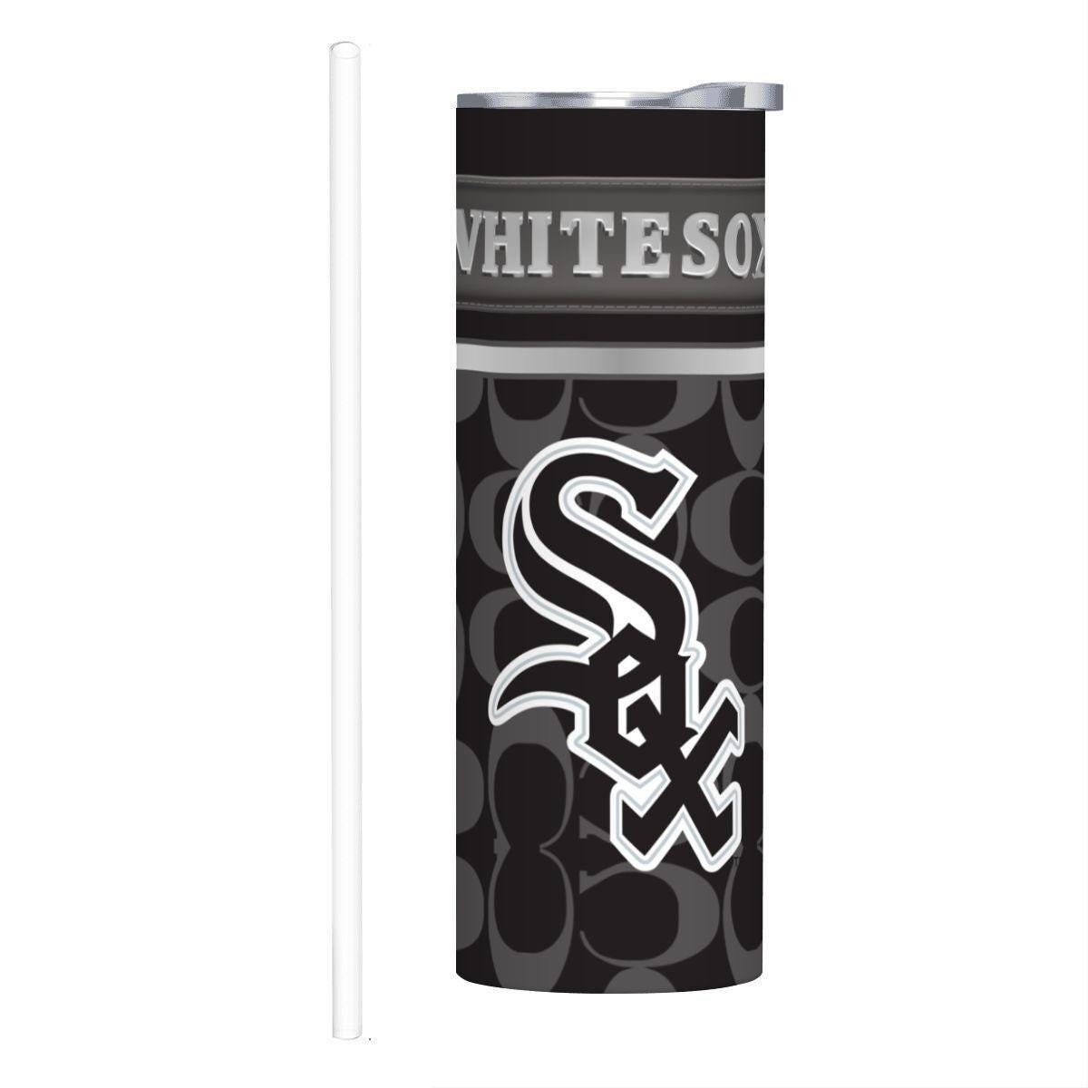 ColorFlow | Chicago White Sox Inspired Fashion 20oz Skinny Stainless Steel Tumbler With Straw Sleek Game Day Drinkware