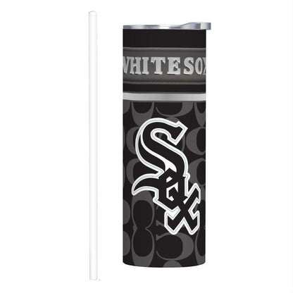ColorFlow | Chicago White Sox Inspired Fashion 20oz Skinny Stainless Steel Tumbler With Straw Sleek Game Day Drinkware