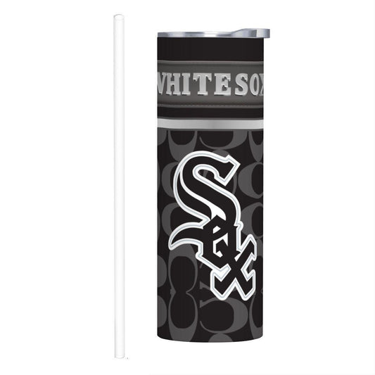 ColorFlow | Chicago White Sox Inspired Fashion 20oz Skinny Stainless Steel Tumbler With Straw Sleek Game Day Drinkware
