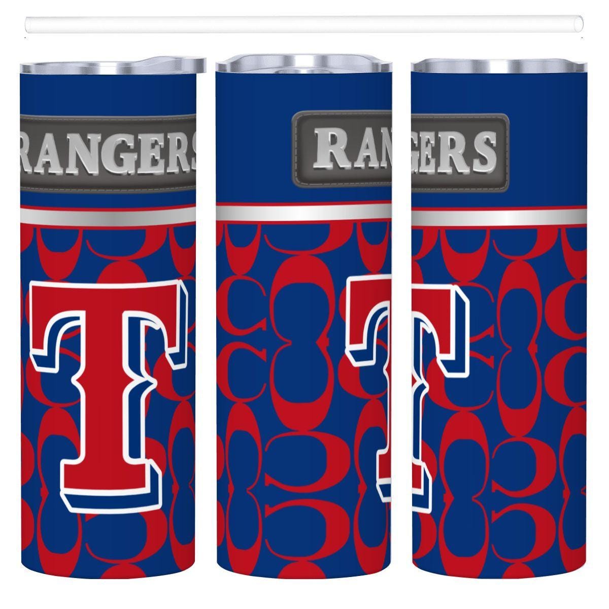 ColorFlow | Texas Rangers Inspired Fashion 20oz Skinny Stainless Steel Tumbler With Straw Dynamic MLB Fan Travel Mug