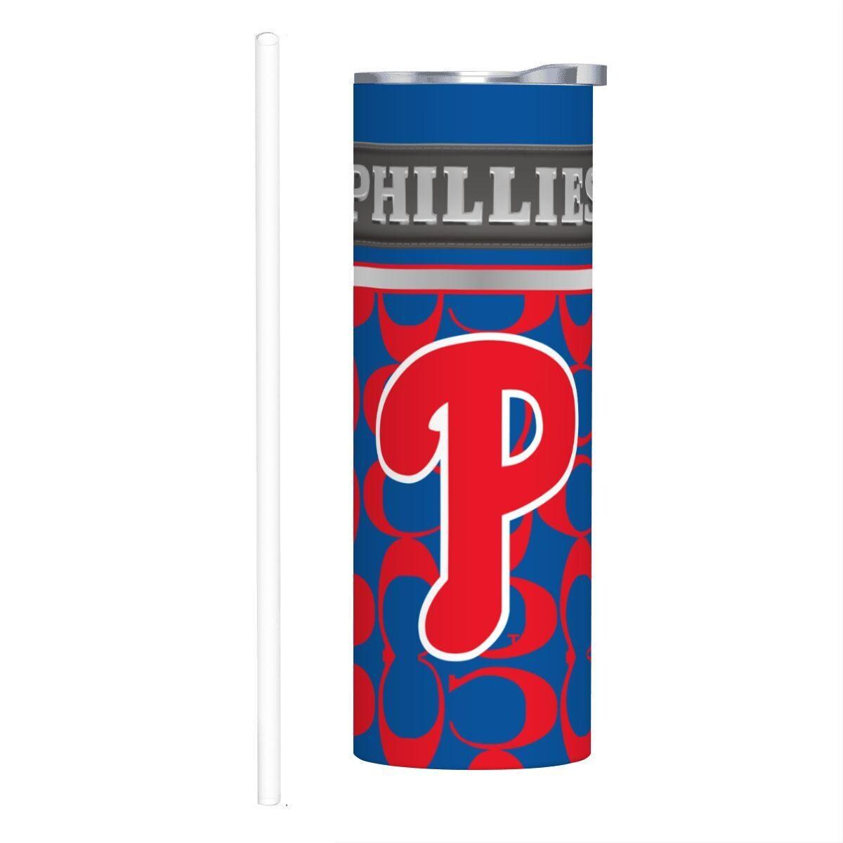 ColorFlow | Philadelphia Phillies Inspired Fashion 20oz Skinny Stainless Steel Tumbler With Straw Retro Game Day Drinkware