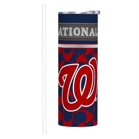 ColorFlow | Washington Nationals Inspired Fashion 20oz Skinny Stainless Steel Tumbler With Straw Modern Baseball Gift
