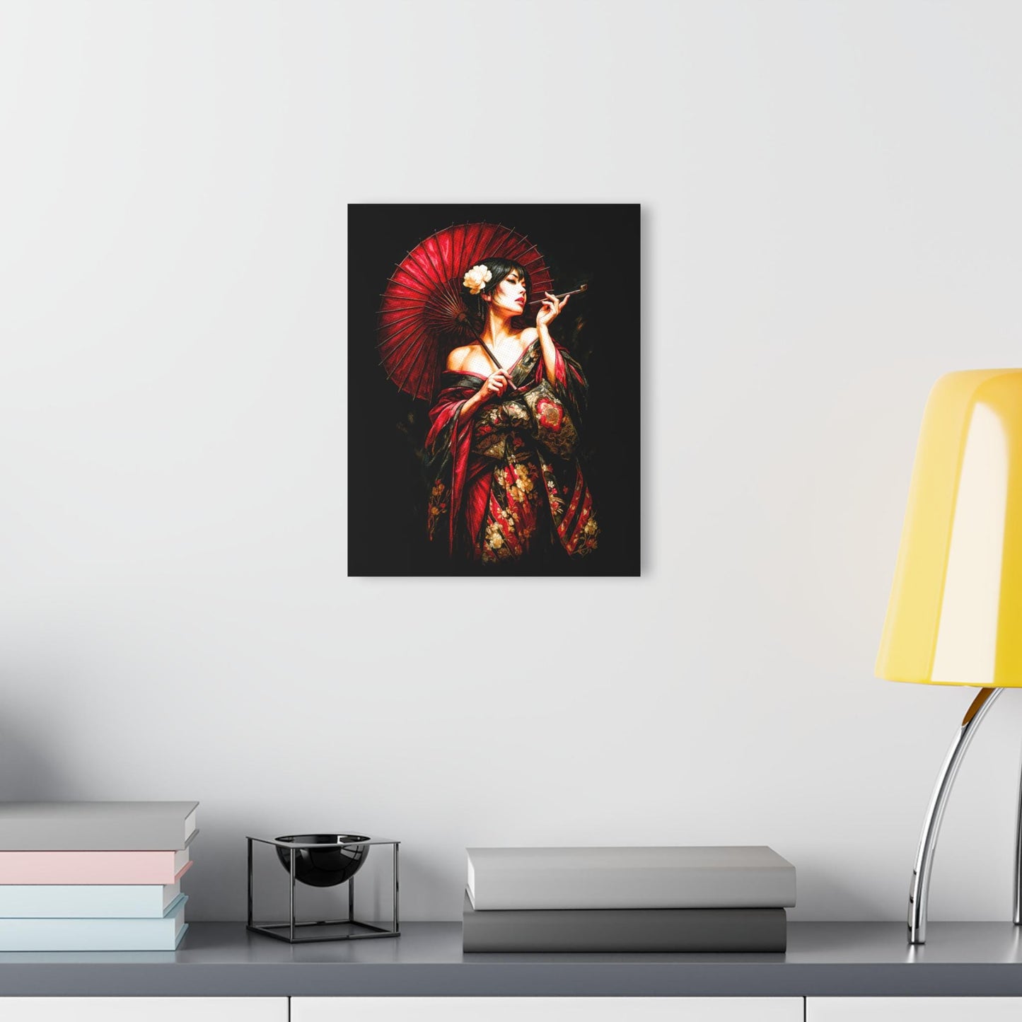 ColorFlow | Crimson Geisha With Red Umbrella Japanese Wall Art Metal Sign Asian Inspired Home Decor