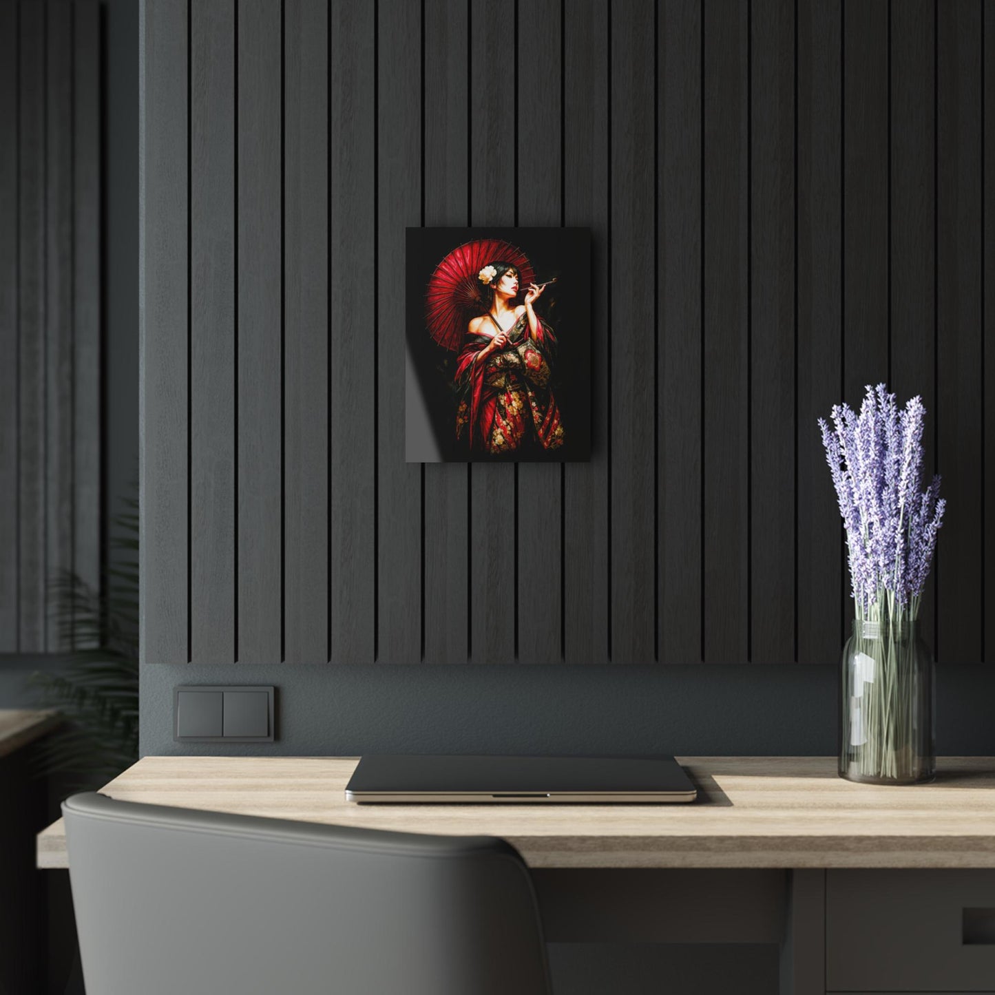 ColorFlow | Crimson Geisha With Red Umbrella Japanese Wall Art Metal Sign Asian Inspired Home Decor