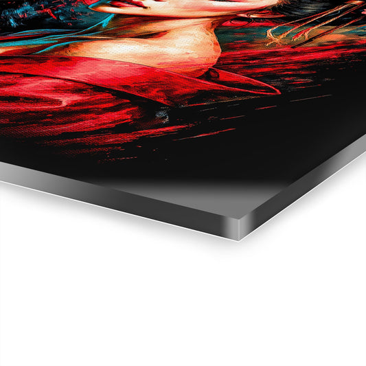 ColorFlow | Scarlet Blossom Geisha Portrait Modern Japanese Art Metal Wall Decor Statement Piece