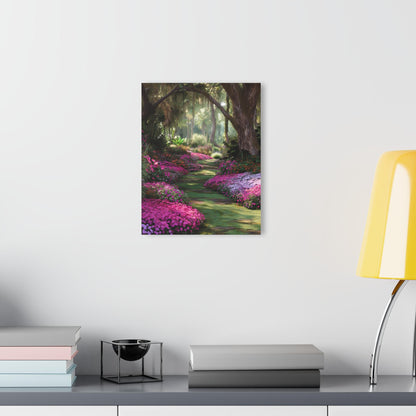 ColorFlow | Tropical Pink Garden Path Metal Wall Art | Lush Botanical Landscape Decor | Vibrant Nature Wall Statement