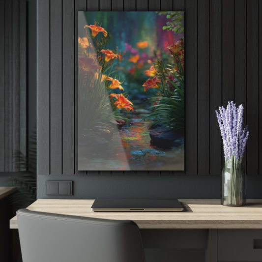 ColorFlow | Golden Lily Stream Metal Wall Art | Vibrant Water Garden Floral Decor | Tranquil Botanical Wall Statement