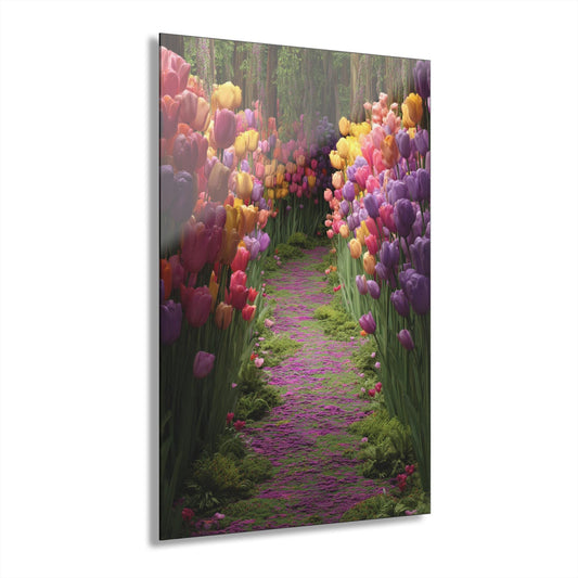 ColorFlow | Tulip Garden Pathway Metal Wall Art | Vibrant Spring Flower Trail Decor | Colorful Nature Wall Statement