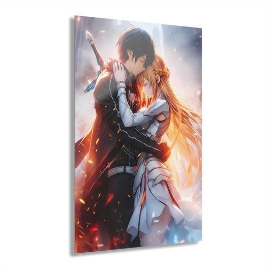 ColorFlow | Eternal Embrace Fantasy Warriors Metal Wall Art | Romantic Anime Inspired Decor