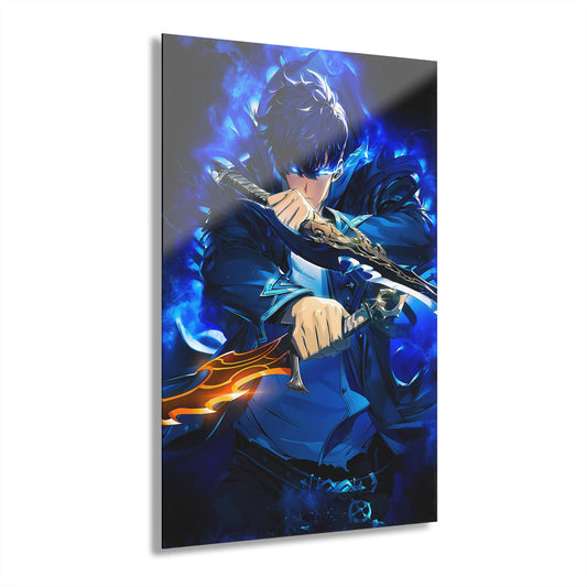 ColorFlow | Shadow Blade Arcane Swordsman Anime Metal Wall Art | Blue Aura Fantasy Decor